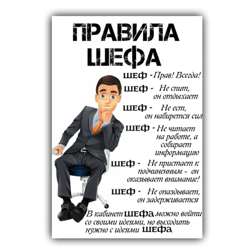 Картина для офиса Правила шефа на холсте