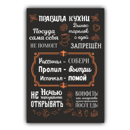 Картина для дома Правила кухни на холсте