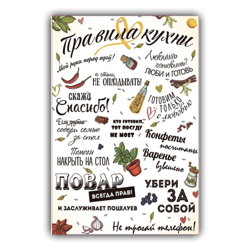 Картина для дома Правила кухни на холсте