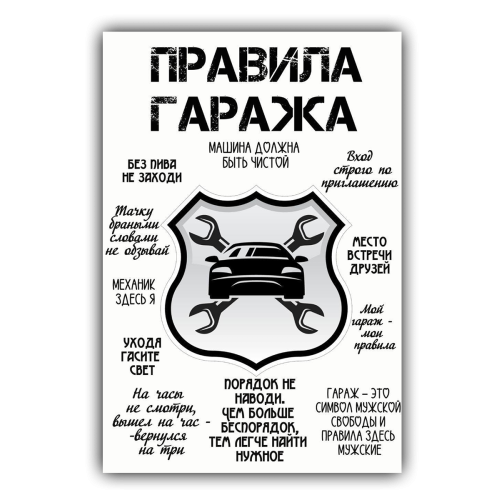 Картина для дома Правила гаража на холсте